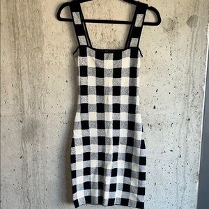 Theory Checkered Black and White Dress